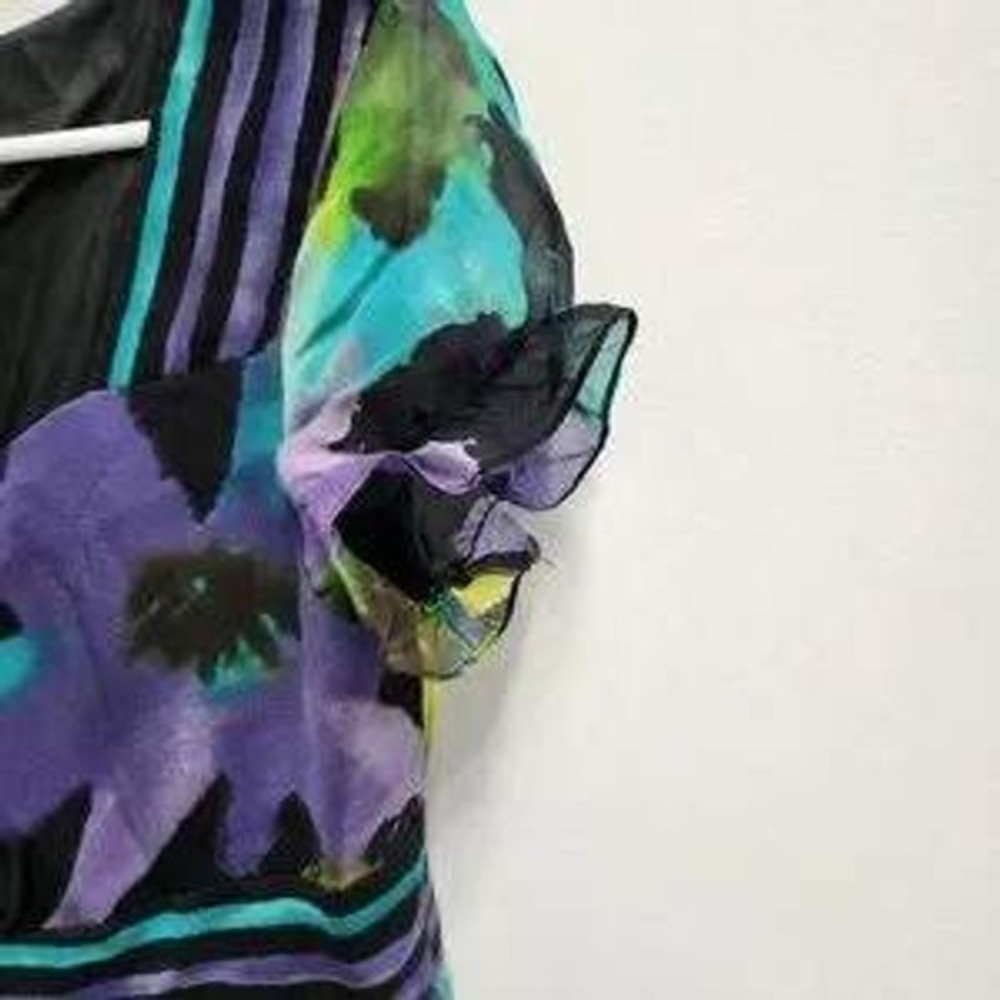 VTG Y2K Jones New York Dress Womens 12 Black Floral Silk Empire Waist Midi - Picture 5 of 11